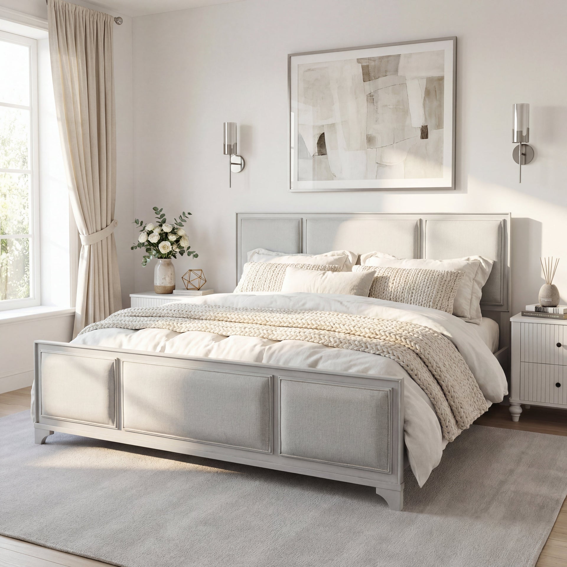 King Size Bed Frame with Upholstered Headboard