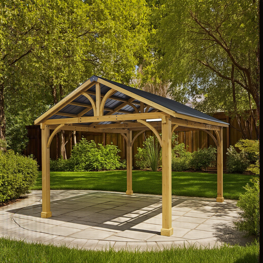 Shade N' Shelters 12' x 14' Cedar Falls Wood Hardtop Pavilion Style Gazebo