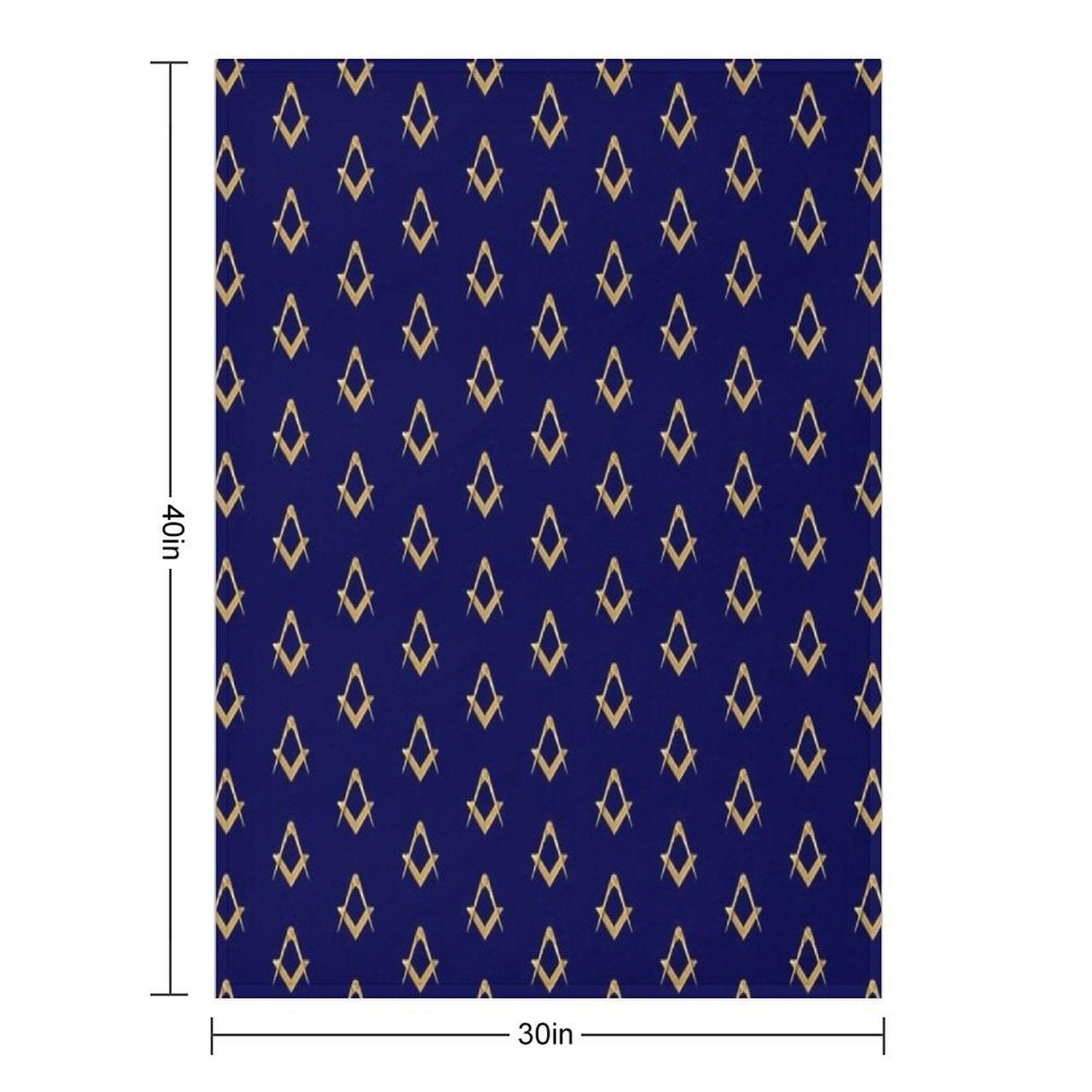 Freemason Pattern Gold Blue Square & Compass Masonic Throw Blanket