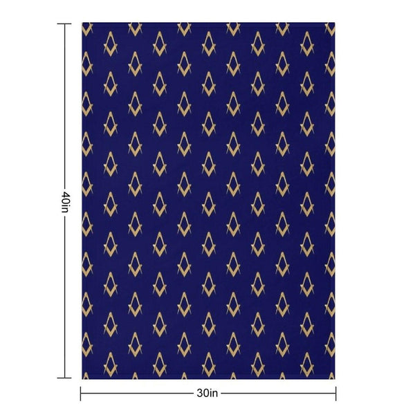 Freemason Pattern Gold Blue Square & Compass Masonic Throw Blanket