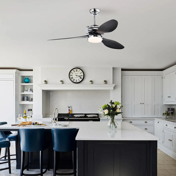 Ceiling Fan for Living Room with 3 ABS Blades, LED Light & Remote