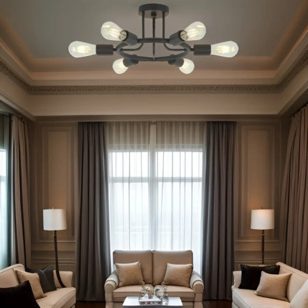 Ceiling Lamp with 6-Lights - Semi Recessed Sputnik Design for Living Rooms