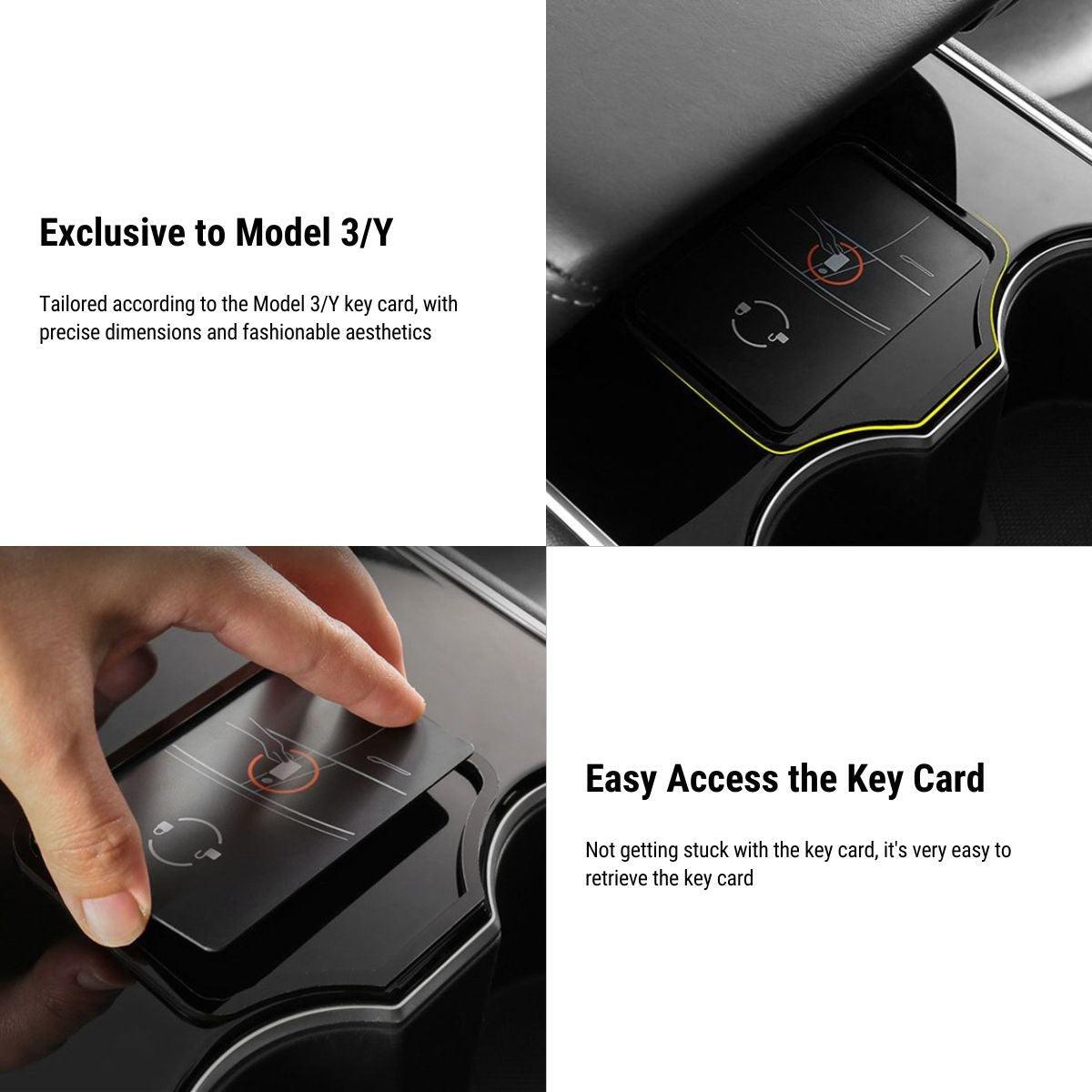 Acrylic Center Console Card Key Holder for Model 3/Y | Gloss Black | Anti-Slip