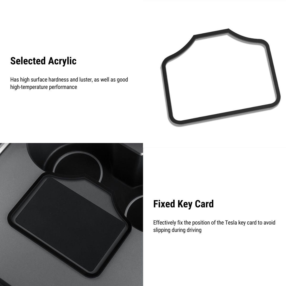Acrylic Center Console Card Key Holder for Model 3/Y | Gloss Black | Anti-Slip