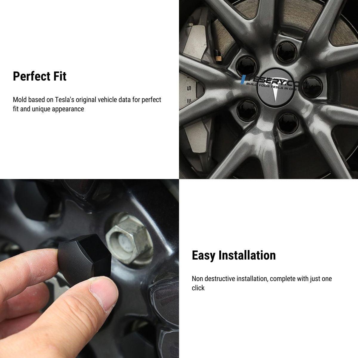Wheel Center Cap Kit with Puller for Model 3/Y/S/X | 4 Hub Caps + 20 Lug Nut Covers