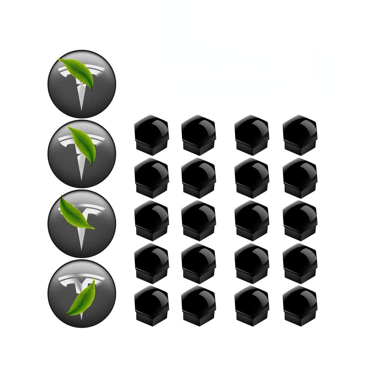Wheel Center Cap Kit with Puller for Model 3/Y/S/X | 4 Hub Caps + 20 Lug Nut Covers