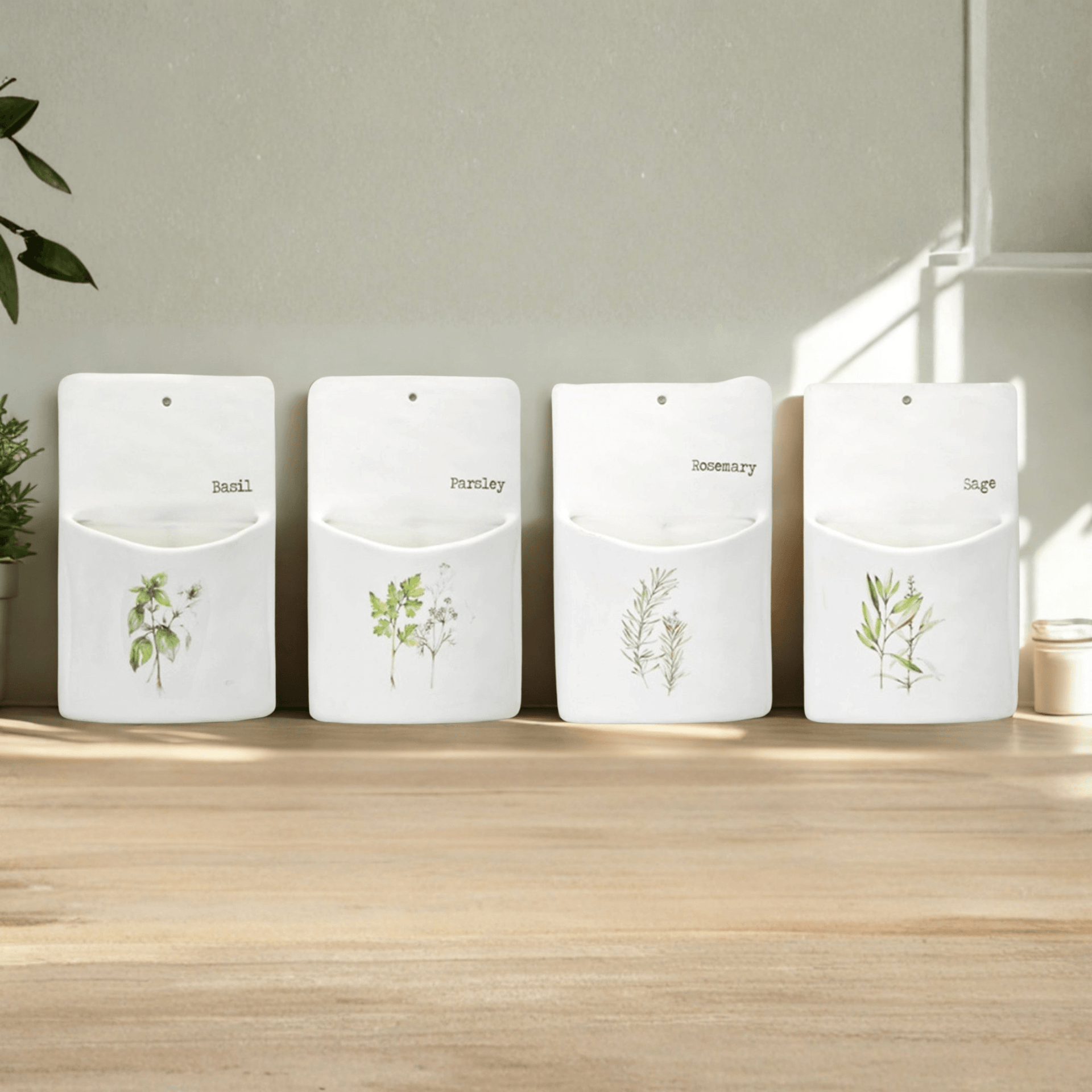 Set of 4 Ceramic Herb Wall Pockets