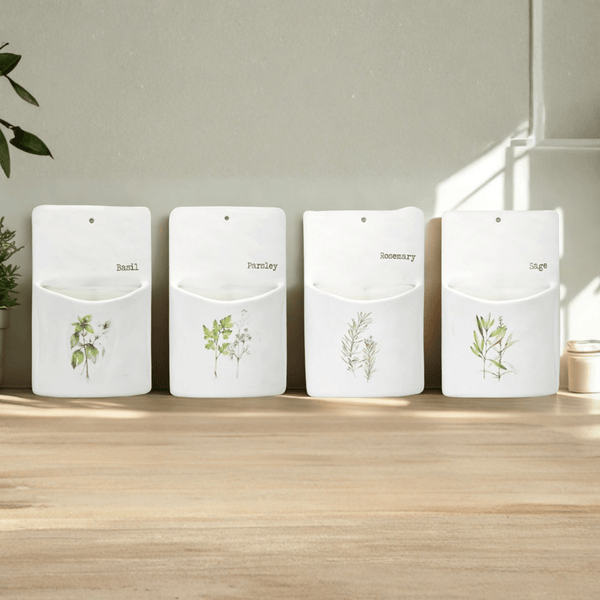 Set of 4 Ceramic Herb Wall Pockets