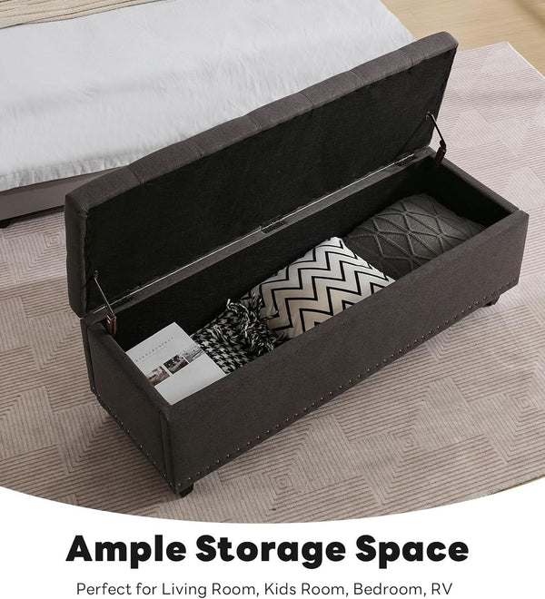 50.8 Inches Gray Upholstered Storage Ottoman Bench