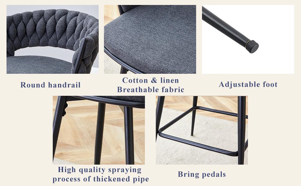 2 Set of Rotating Barstools With Breathable Cotton and Linen Soft Cushions