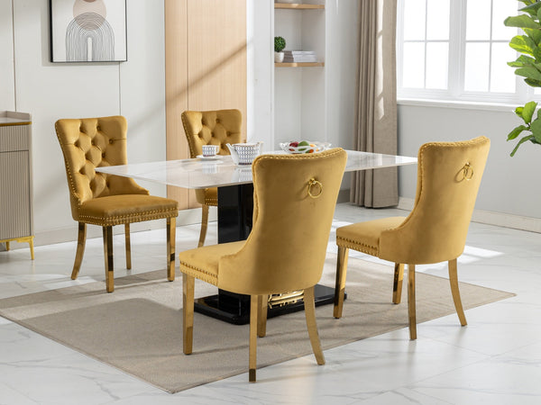 Nikki Collection Modern Tufted Solid Wood Velvet Upholstered Dining Chair with Gold Legs