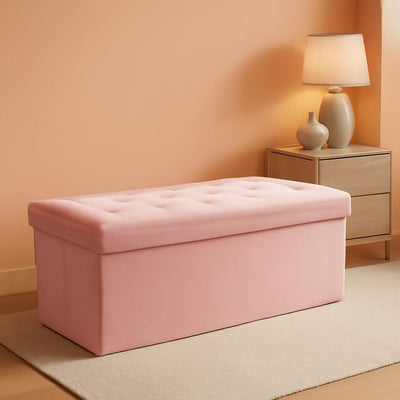 Pink 43 Inch Velvet Lux Foldable Storage Ottoman Bench
