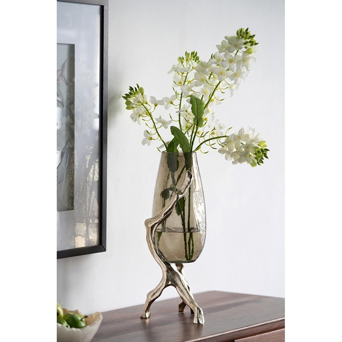 Modern Gold Glass Vase with Metal Stand
