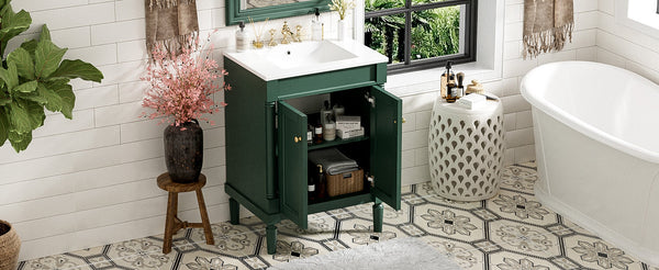 Modern Bathroom Vanity with Top Sink and 2-Tier Large Storage Shelves Cabinet