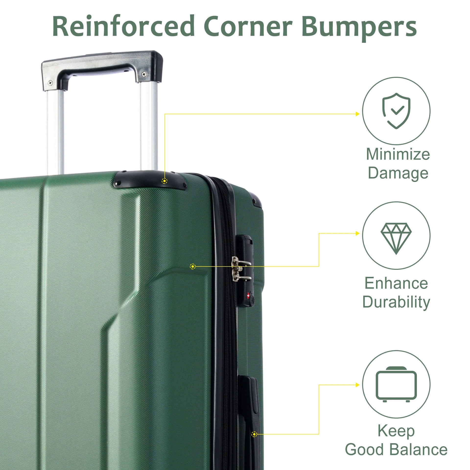 Luggage Sets 2 Piece, Hardshell ABS Lightweight and Expandable(only 28') Suitcases with Double Wheels, Carry-on Luggage, 2-Piece Set (20/28), Green