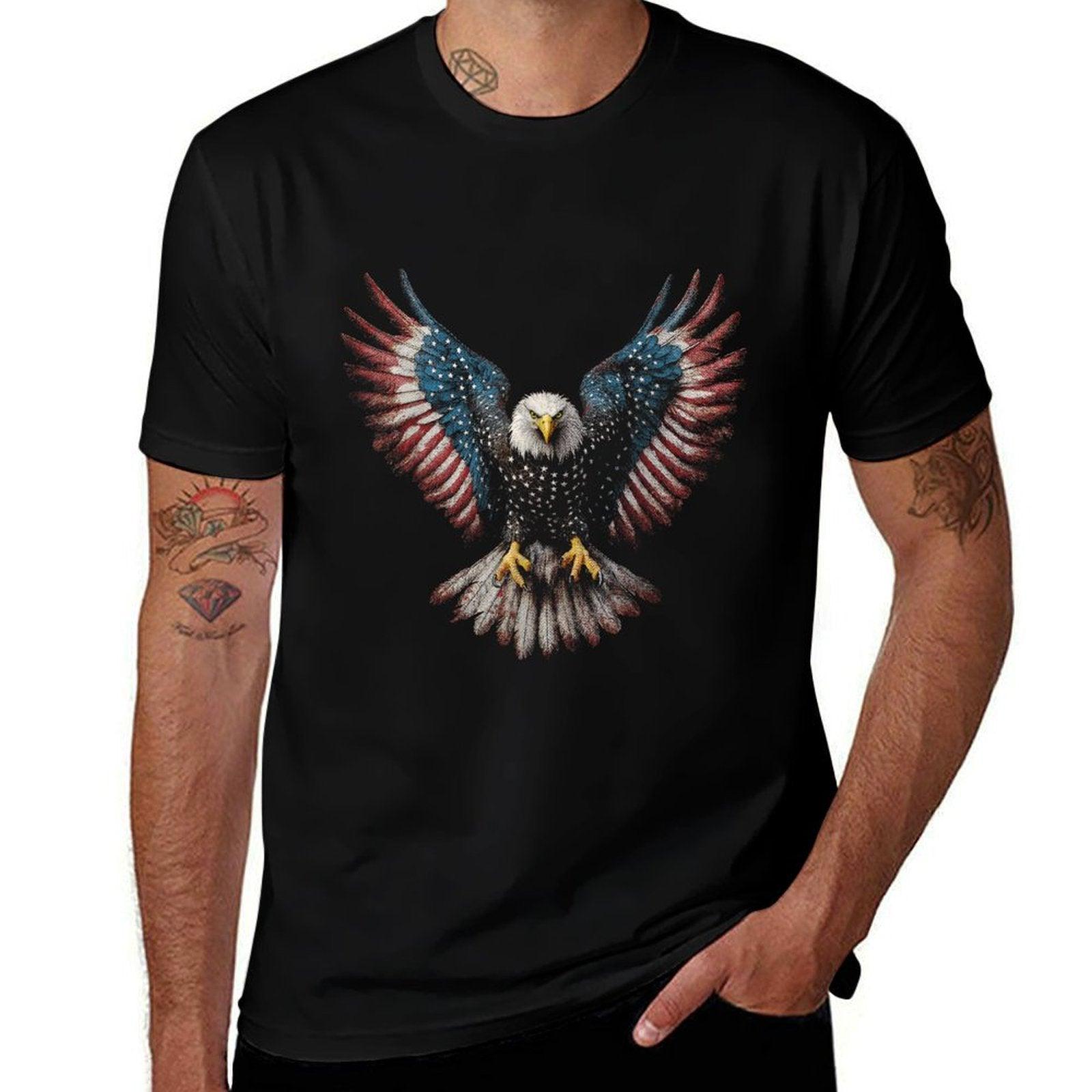 American Bald Eagle 4th of July USA Patriotic Men Women  Rolled Sleeves T-Shirt