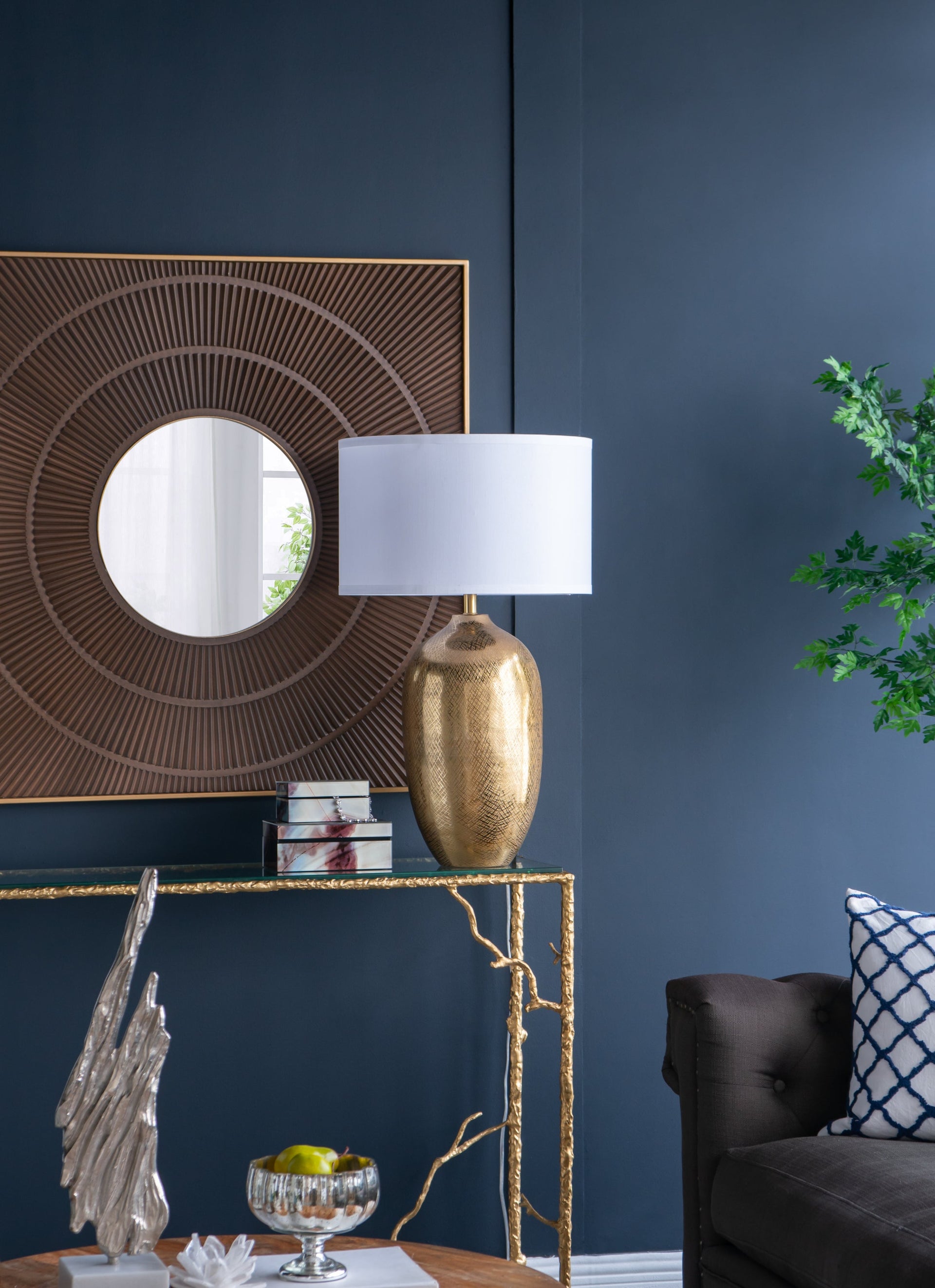 D18x31' Round Aluminum Sheet Gold Table Lamp with White Fabric Shade(Lamp Shade Assembly Required)