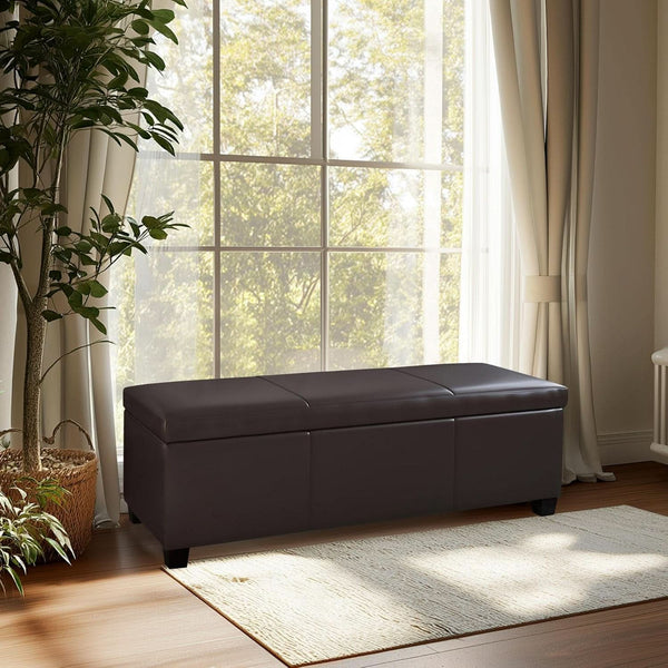 47 Inch DarkBrown Leatherette Storage Ottoman Bench