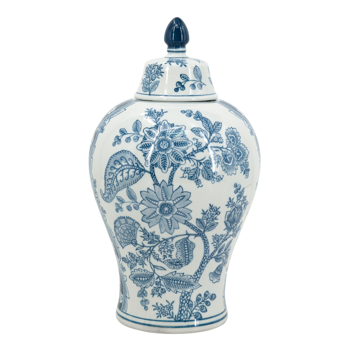 Blue & White Porcelain  Chinoiserie Decorative Storage Vase