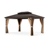 12' x 16' Double-Roof Hardtop Gazebo with Galvanized Steel Roof-Coffee - Coffee