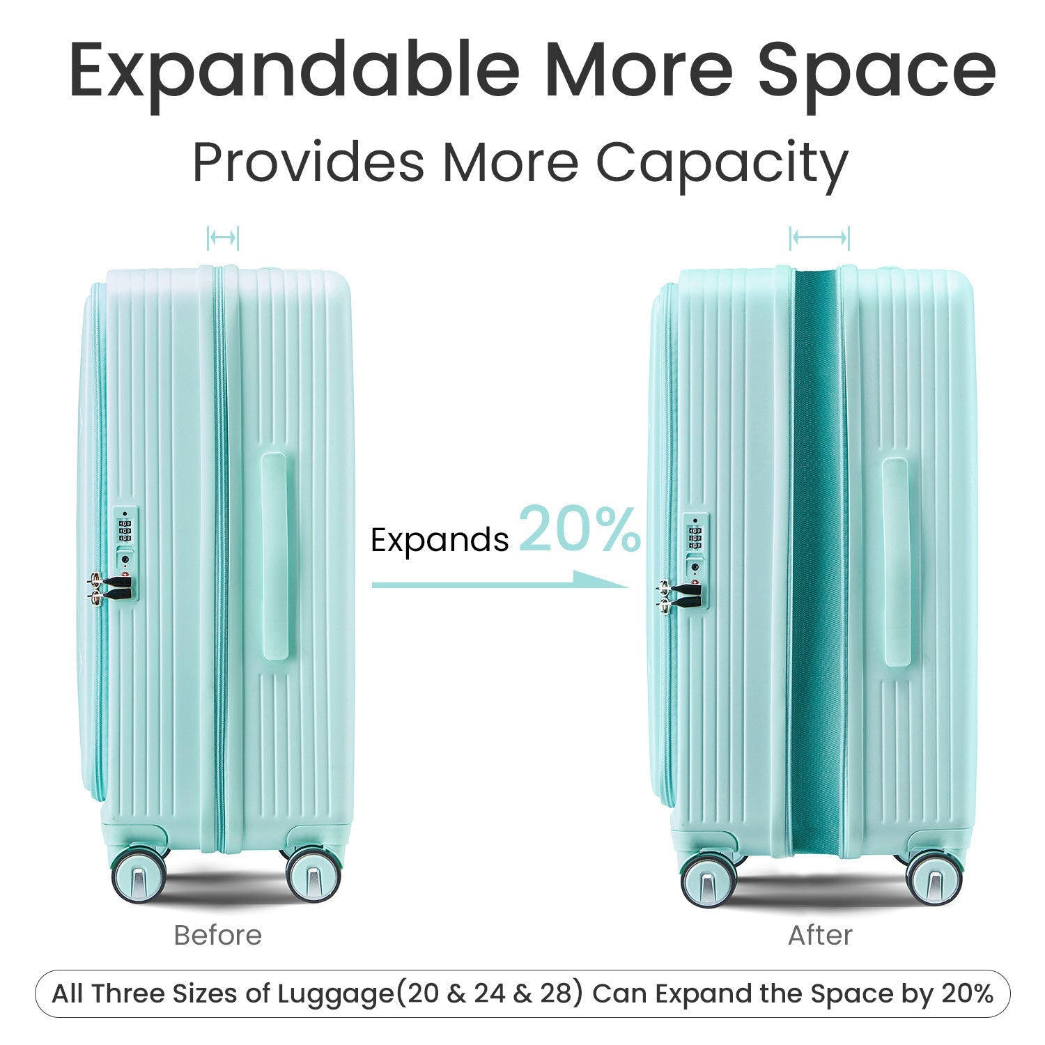Luggage Sets 3 Piece(20/24/28), Expandable Carry On Luggage with TSA Lock Airline Approved, 100% PC Hard Shell and Lightweight Suitcase with Front Pocket and Spinner Wheels
