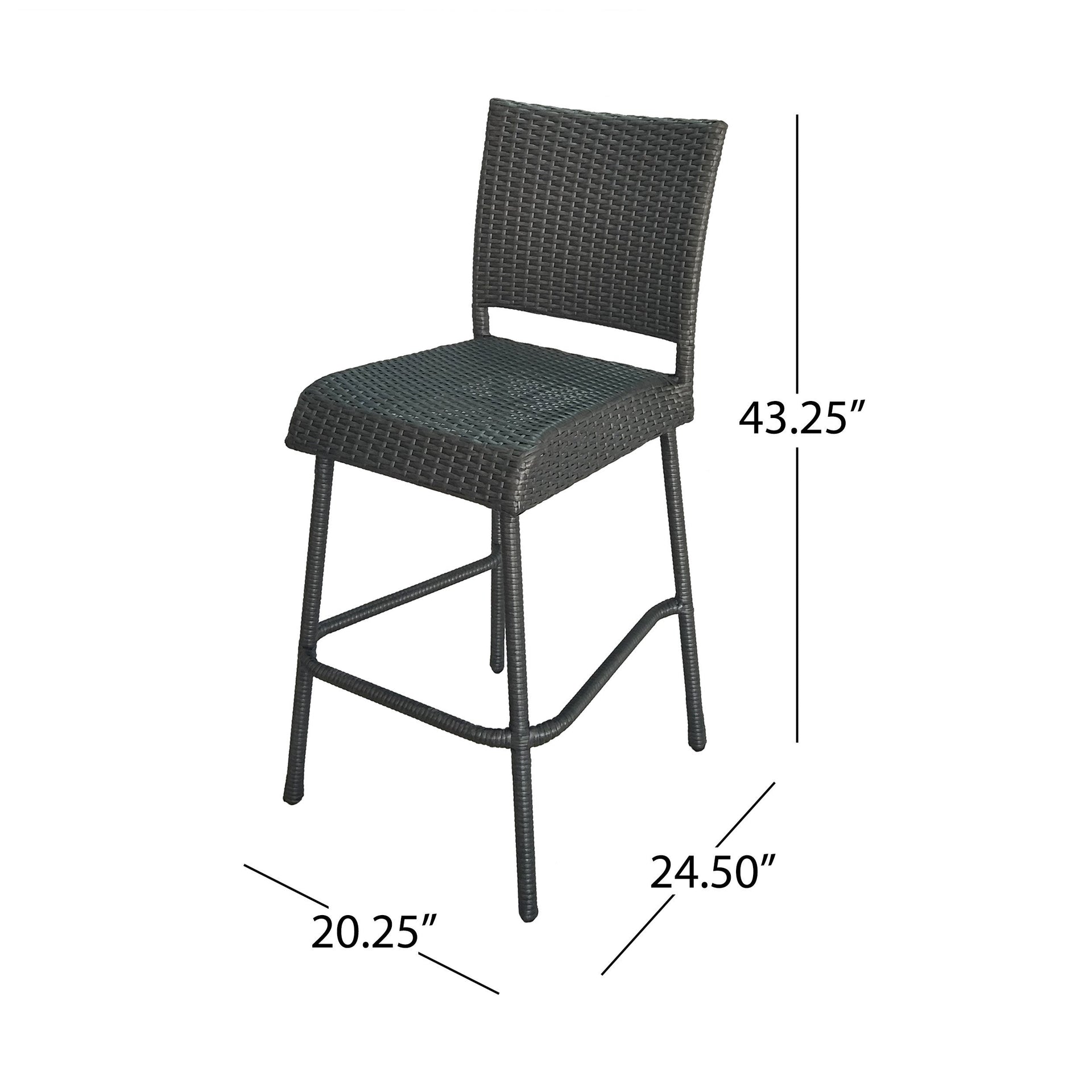 29' Outdoors PE Rattan Armless Barstools, Set of 2, Grey