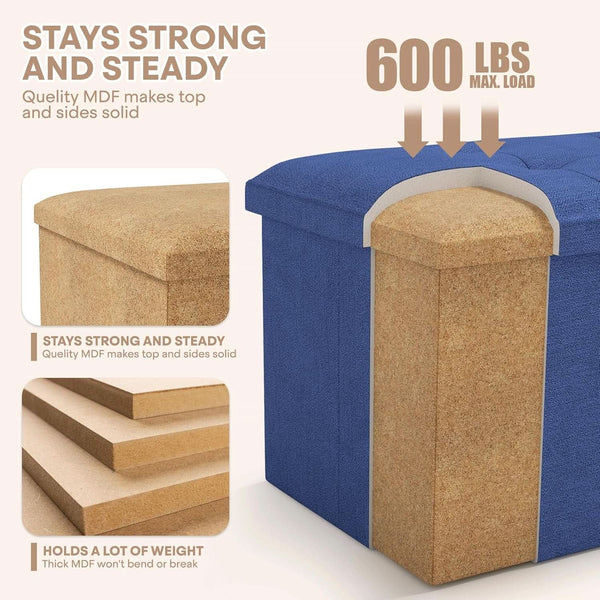 Navy Blue Folding Storage Ottoman Organizer 43Inch