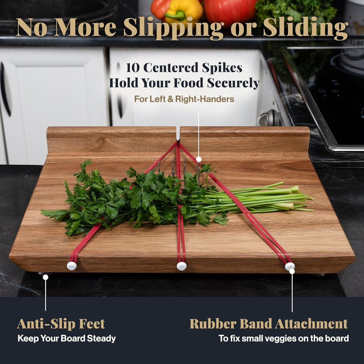 Adaptive One-Handed Wooden Cutting Board with Spikes & Raised Edge