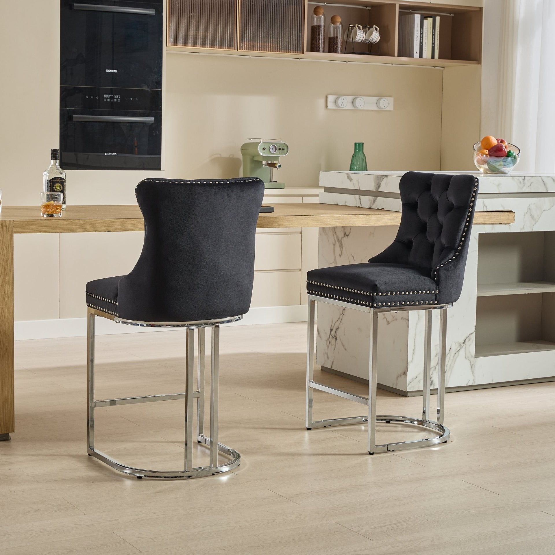 Set of 2 Modern Velvet Barstools