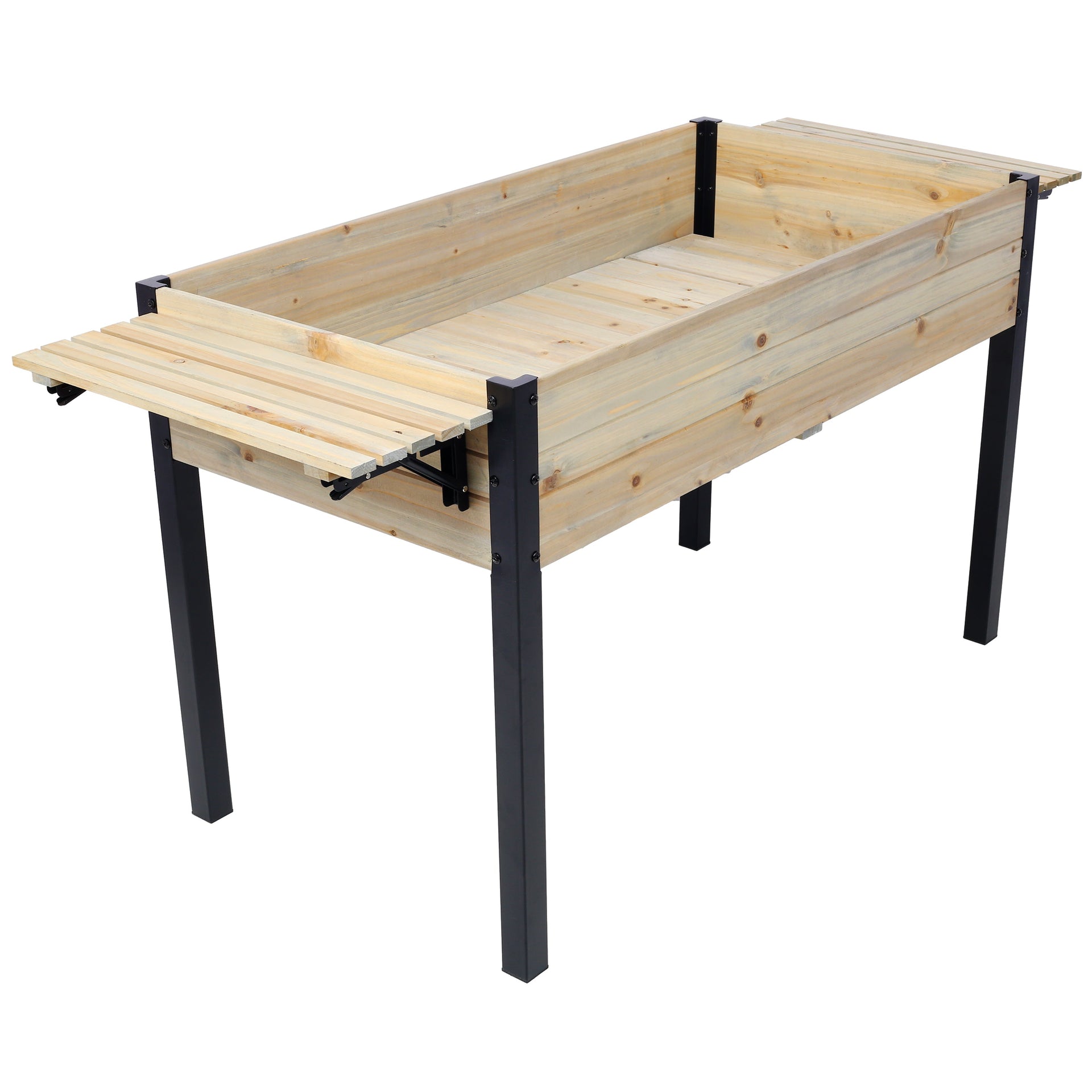 Raised Garden Bed with Metal Legs and Folding Storage Shelf