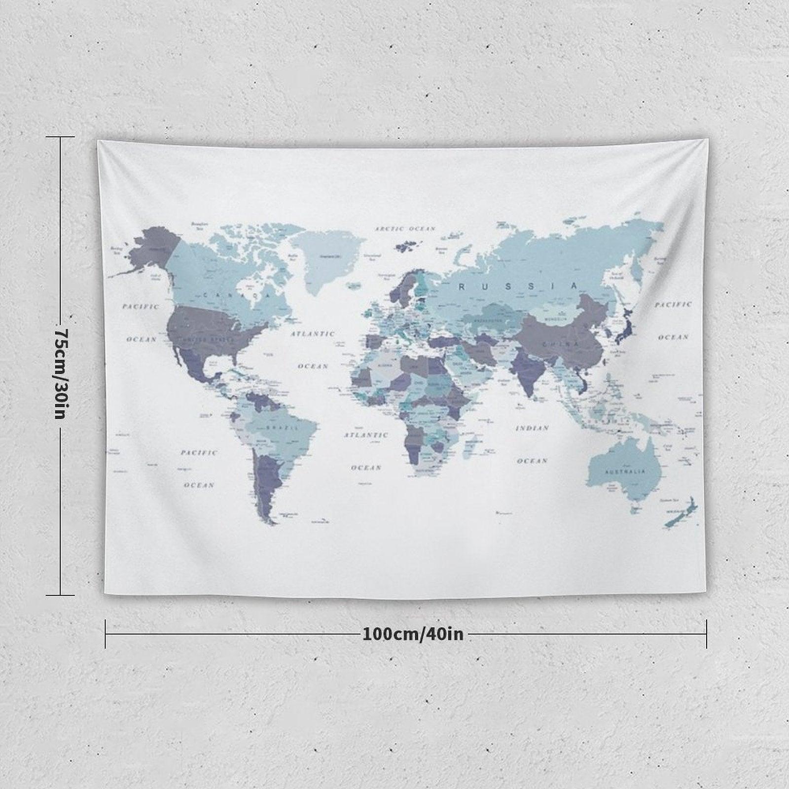 World Map in Blue Tapestry