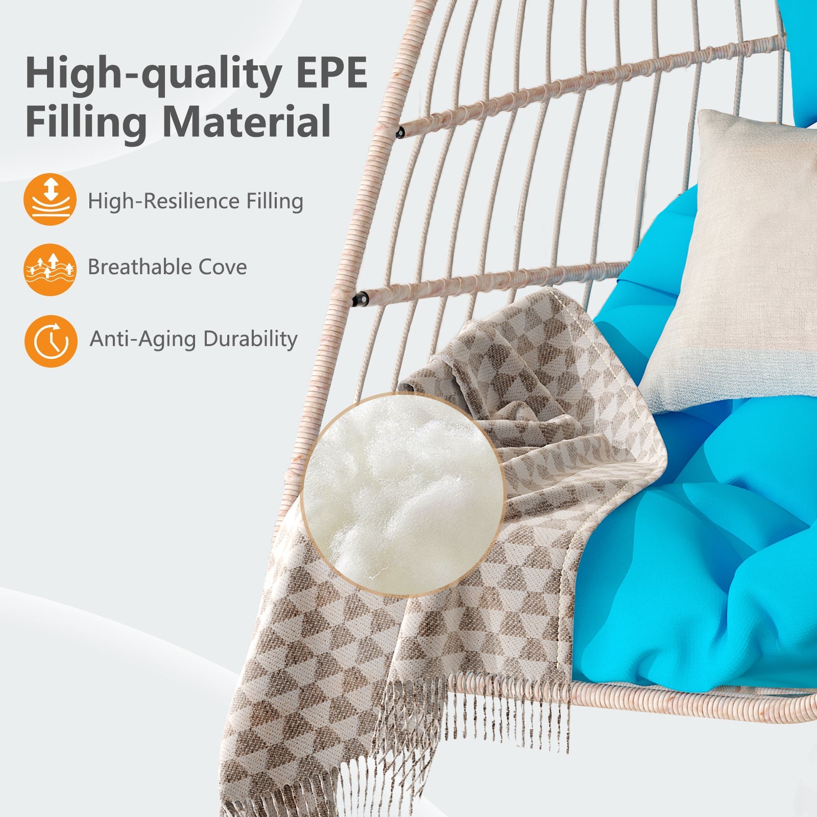 Outdoor Garden Rattan Egg Swing Hanging Chair PE Wicker Hanging Chair for Outdoor Patio