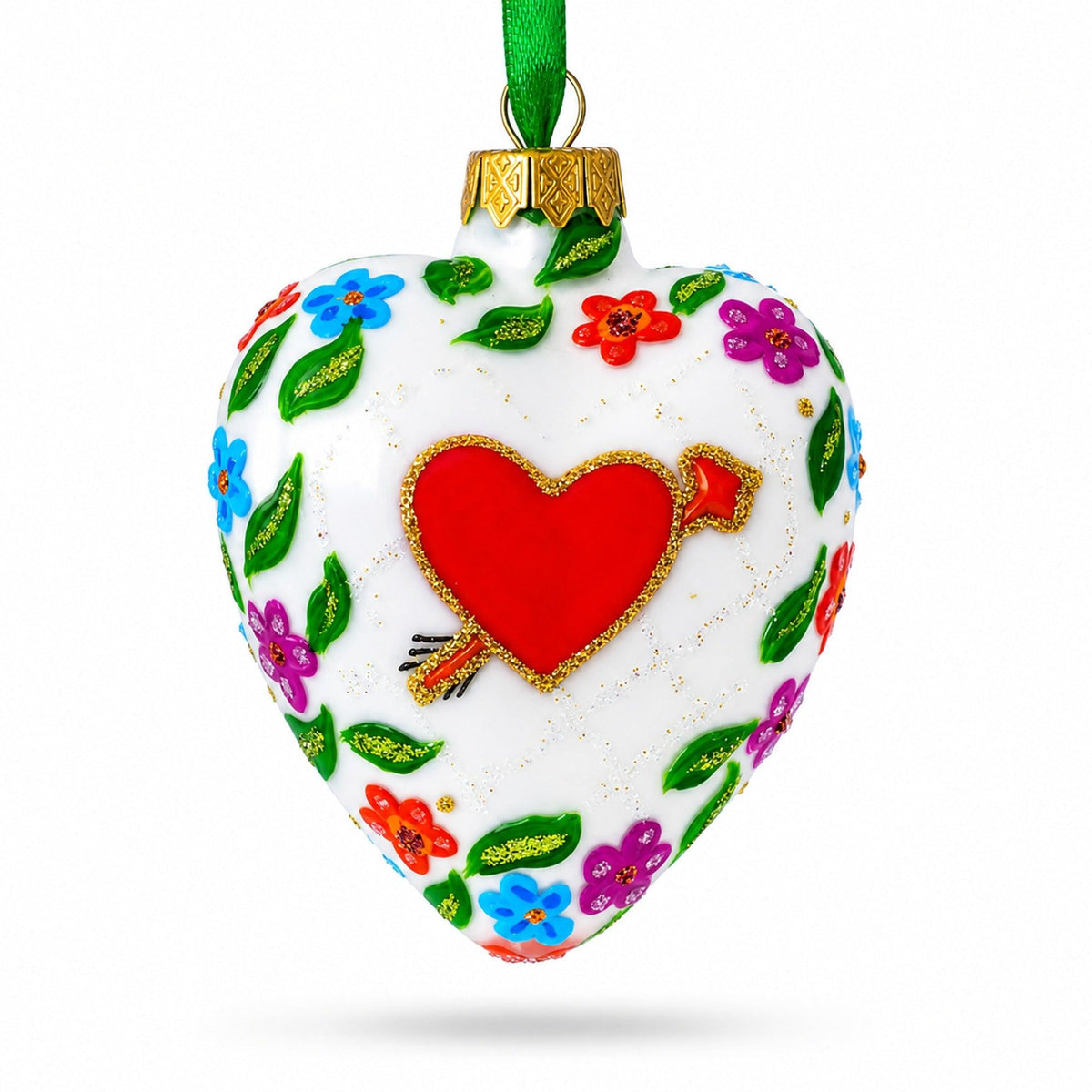 Arrow In Red Heart Valentine's Day Glass Ornament