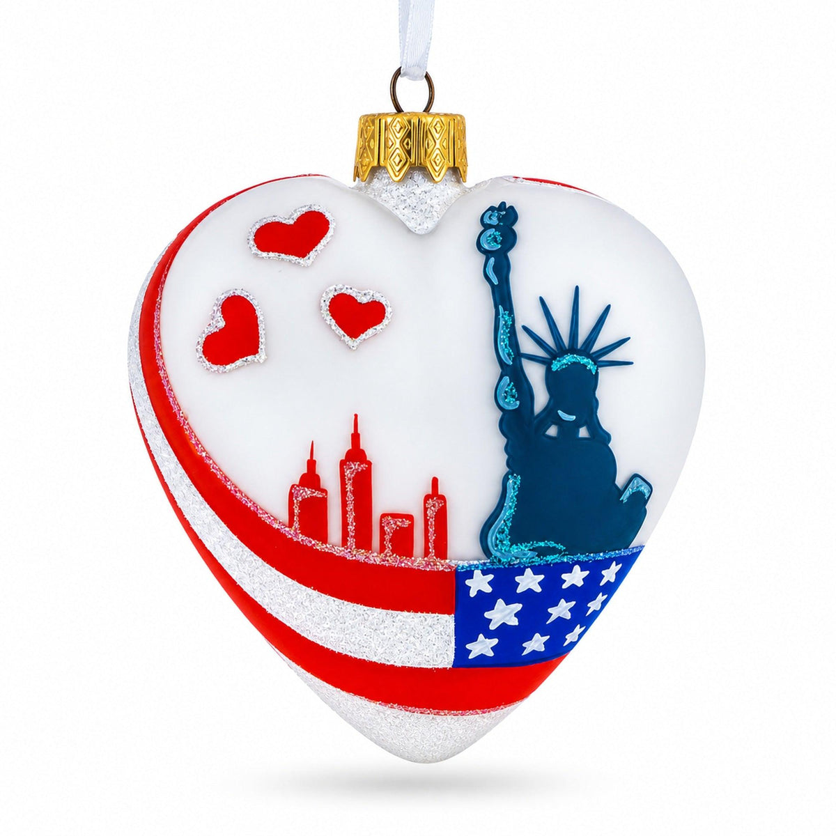 I Love New York Heart Glass Christmas Ornament