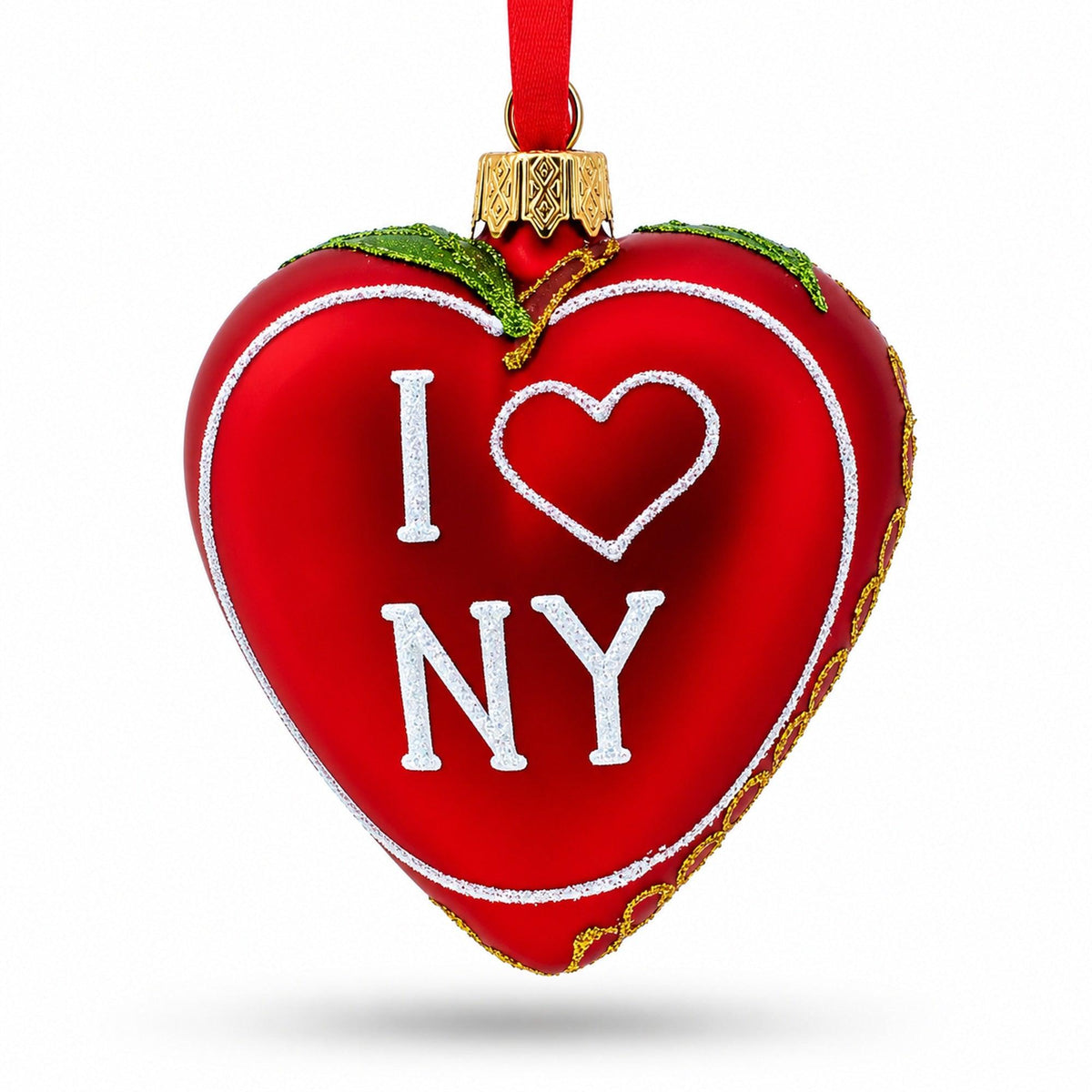 I Love New York Glass Heart Christmas Ornament