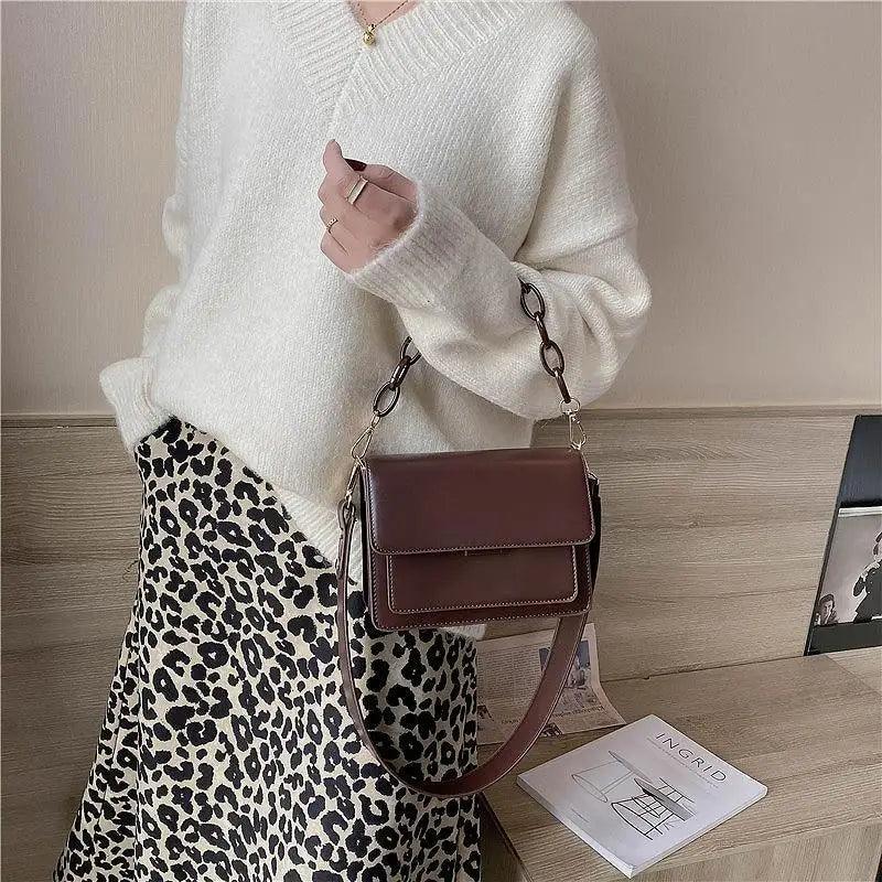 Chain Design Trendy Lady Bags Mini Pu Leather Flap Bags for Women Shoulder Handbag Female Fashion Cross Body Bag with Lid