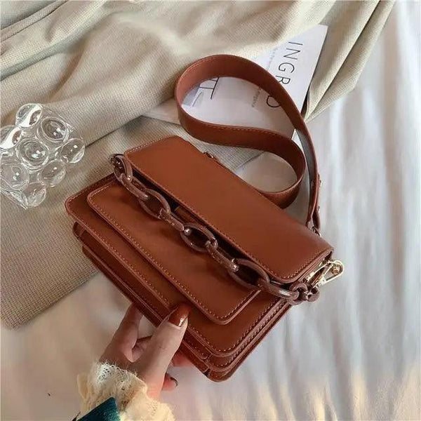 Chain Design Trendy Lady Bags Mini Pu Leather Flap Bags for Women Shoulder Handbag Female Fashion Cross Body Bag with Lid