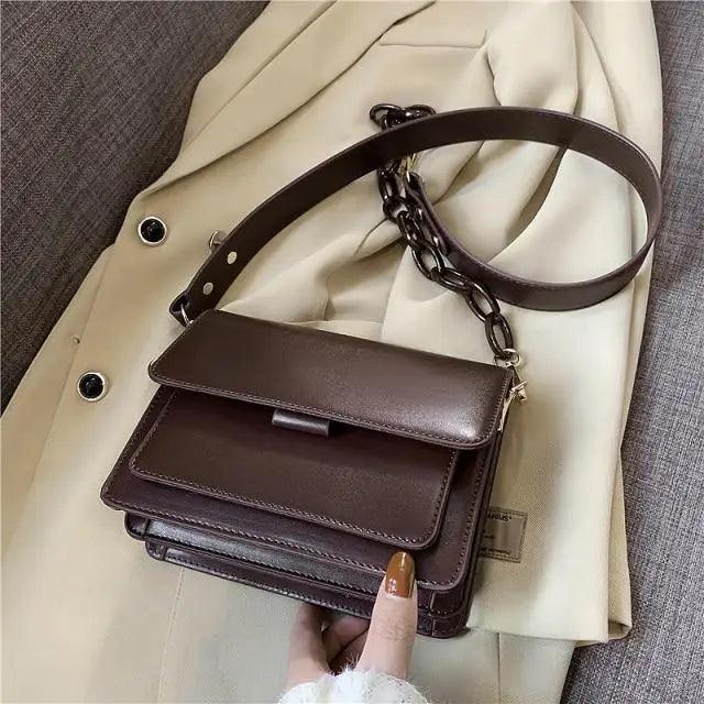 Chain Design Trendy Lady Bags Mini Pu Leather Flap Bags for Women Shoulder Handbag Female Fashion Cross Body Bag with Lid