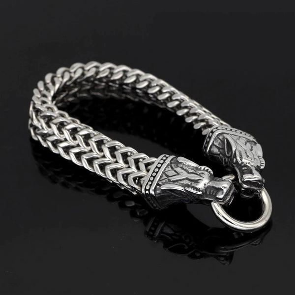 Vikings Wolf Head Stainless Steel Charm Bracelet Ancient Treasures
