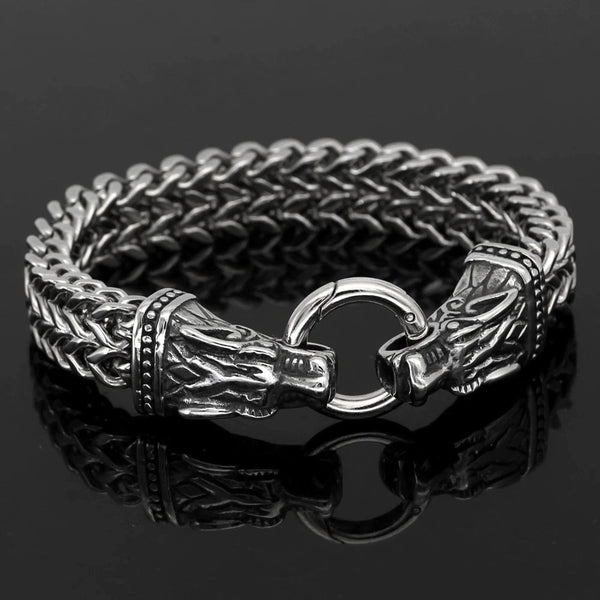 Vikings Wolf Head Stainless Steel Charm Bracelet Ancient Treasures
