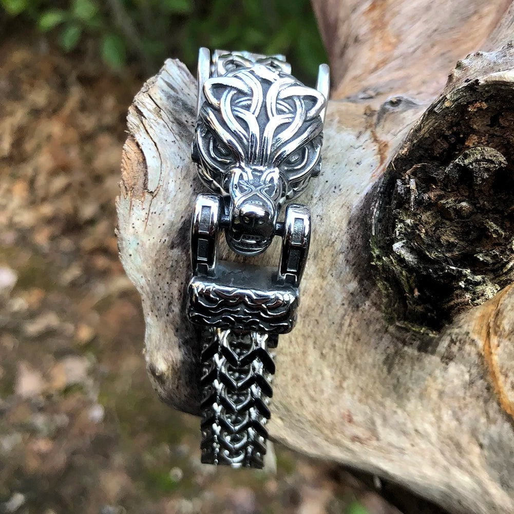 Vikings Wolf Head Stainless Steel Punk Link Bracelet Ancient Treasures