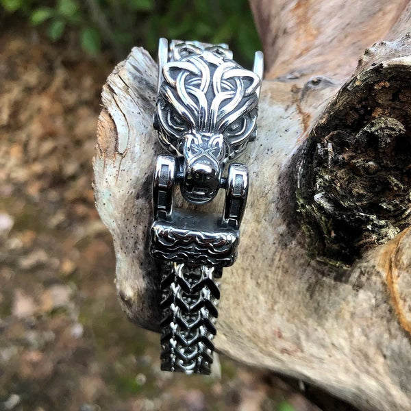 Vikings Wolf Head Stainless Steel Punk Link Bracelet Ancient Treasures
