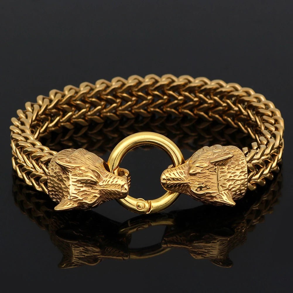 Vikings Wolf Heads Stainless Steel Bracelet Ancient Treasures