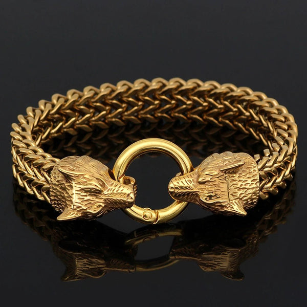 Vikings Wolf Heads Stainless Steel Bracelet Ancient Treasures
