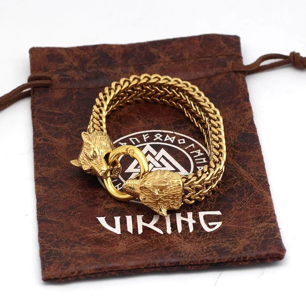 Vikings Wolf Heads Stainless Steel Bracelet Ancient Treasures
