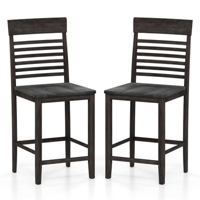 Dining Chair Set of 2 with Footrests and Solid Wood Frame-Gray