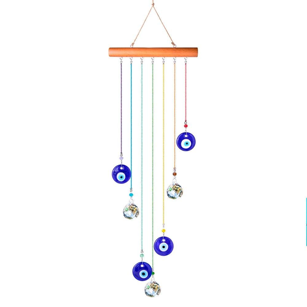 Chakra Energy Clear Crystal Ball Sun-catcher Turkish Window Prisms Blue Evil Eye Light Catching Wind Chimes For Office Decor Home Garden Hanging Decoration Showpiece Lucky Gift