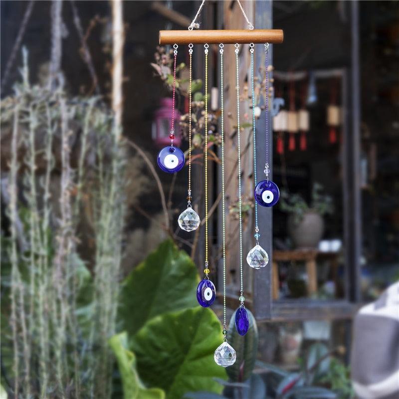 Chakra Energy Clear Crystal Ball Sun-catcher Turkish Window Prisms Blue Evil Eye Light Catching Wind Chimes For Office Decor Home Garden Hanging Decoration Showpiece Lucky Gift