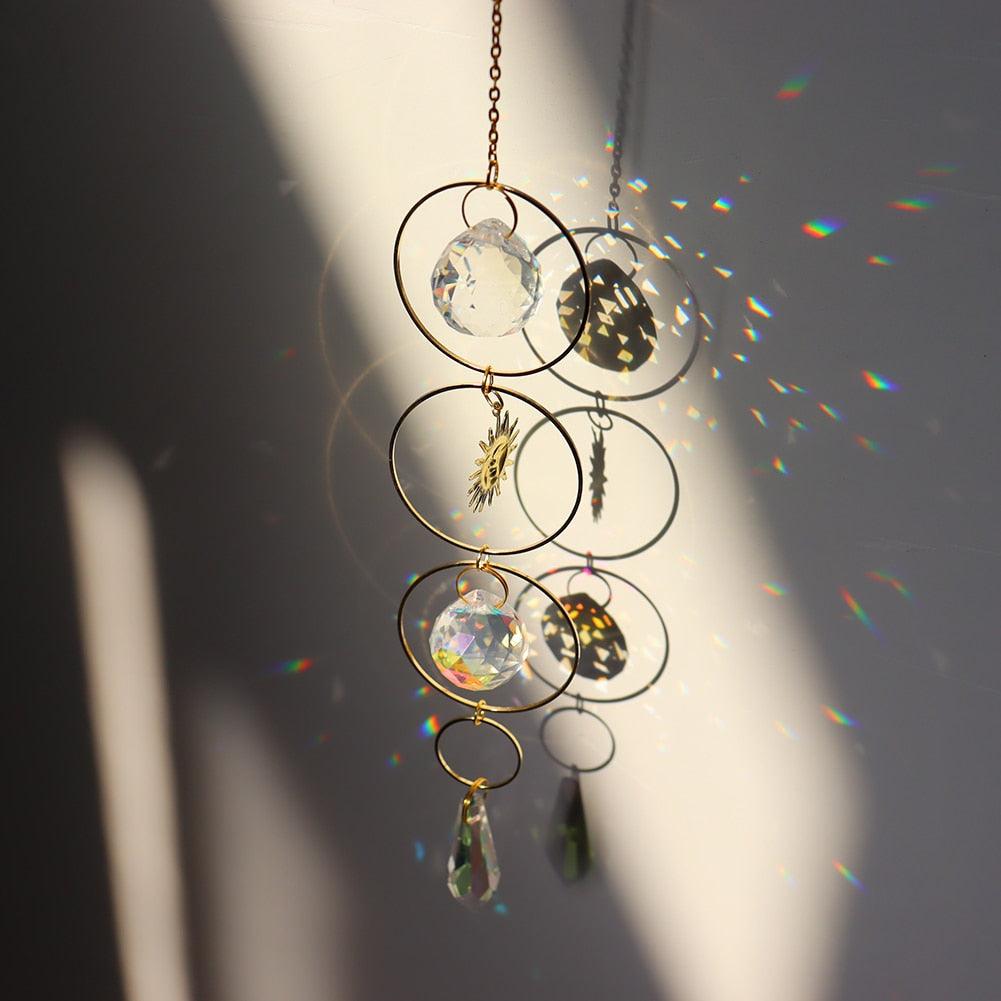 Chandelier Crystal Wind Chime Pendant Metallic Hoop Moon Rainbow Maker Sun Hanging Drop Crystal For Window Curtains Home Decor Gifts Photography Prop