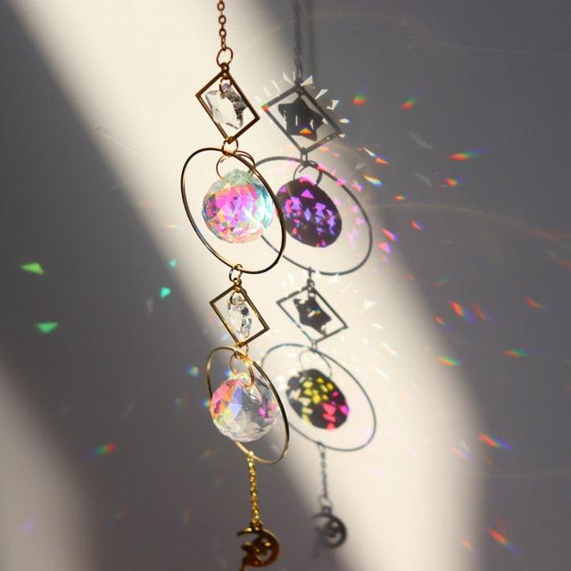 Chandelier Crystal Wind Chime Pendant Metallic Hoop Moon Rainbow Maker Sun Hanging Drop Crystal For Window Curtains Home Decor Gifts Photography Prop